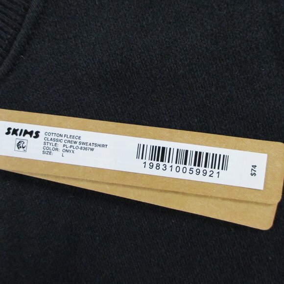 SKIMS Cotton Fleece Classic Crew Sweatshirt Womens Large Onyx Black Sweater USA - Picture 4 of 9